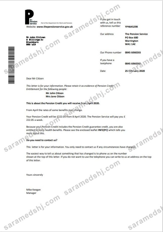 The Pension Service utility bill template in Word and PDF format